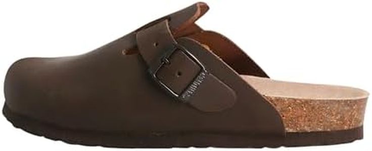 Genuins Brown Riva Oiled Leather, Clogs for Women Mens Shoes, Mule Slides Anti Slip EVA Sole with Closed Toe Coverage, Cork Footbed with Arch Support for Comfort and Stability, 9 US Women / 7 US Men