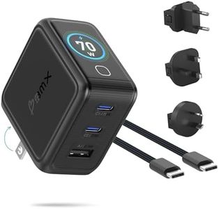 Gansta 140W USB-C GaN Laptop World Charger, 4-Port (3 USB-C + 1 USB-A), PD 3.1 140W, Smart LCD Display, MacBook Pro 16" Travel Charger + EU/UK/AU Adapters, Braided Cable & Pouch