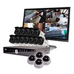 Revo Aero HD 1080p 16 Channel with Monitor Video Security System with 16 Indoor/Outdoor Cameras, White/Black (RA161D4GB12GM24-4T)