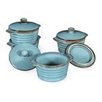 Creme Brulee Ramekins 8 oz with Lids, Oven Safe Bowls for French Onion Soup - Souffle Dish, Mini Covered Casserole Dish, Pot Pie Baking Dishes Set of 4, Reactive Blue