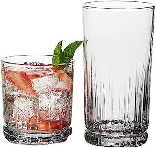 Anchor Hocking Anniston Drinking Glasses Set, 16 Piece Set (8 Rocks Glasses & 8 Tumbler Glasses)