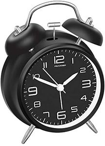 Peakeep 4 Inches Twin Bell Loud Alarm Clock for Heavy Sleepers, Backlight, Battery Operated Old Fashioned Alarm Clock for Bedrooms (Black)