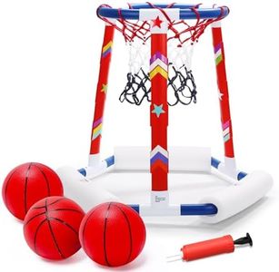 EagleStone Swimming Pool Basketball Hoop Toys, Floating Basketball Hoop Outdoor Game, Inflatable Pool Toys for Toddlers with 3 Large Balls, Pump, Stickers, Water Basketball Game for Kids and Adults