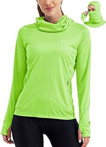 Willit Women's Sun Protection Hoodie UPF 50+ Fishing Hiking Shirt Long Sleeve SPF Shirt with Face Mask Lightweight Fluorescent Green XXL