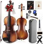 AKLOT Handcrafted Flamed Maple Violin: Full Size Matte Fiddle, Acoustic Advanced 4/4 Violin Kit with Ebony Bow, Solid Wood Shoulder Rest, Lesson Book, Hard Case, Extra Strings, Tuner (VRT-AdvAR)​