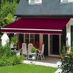 Iropro DIY Patio Retractable Manual Awning, Garden Sun Shade Canopy Gazebo, Anti-UV and Waterproof Folding Awning with Fittings and Crank Handle (2.5 * 2M, Wine Red)