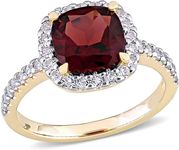 Abbie+Cleo Women's Gemstone Ring - Sterling Silver Ring for Women - Unique Gemstone Ring (Halo Statement - Garnet- size 9)