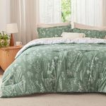 Bedsure Twin Comforter Set - Green Bed Set, 2 Pieces Cute Floral Bedding, 1 Soft Reversible Botanical Flowers Comforter and 1 Pillow Sham