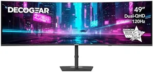Deco Gear 49″ Curved Ultrawide Dual-QHD Monitor | 5120×1440 32:9 HDR400 | 120Hz VA Panel | USB-C 65W PD, FreeSync, PBP/PIP, KVM Switch | Built-in Speakers & Ergonomic Stand
