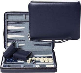 WE Games Backgammon Set, Board Games for Adults - Travel Games - Magnetic with Navy Blue Leatherette Backgammon Board and Carrying Strap - Travel Backgammon Sets for Adults