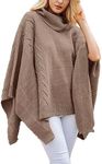 BerryGo Women's Chic Turtleneck Batwing Sleeve Asymmetric Knitted Poncho Pullovers Sweater, Cafe, One Size