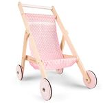 New Classic Toys Wooden Doll Stroller for Children 36 Months and Up Boys and Girls, Pink/Natural