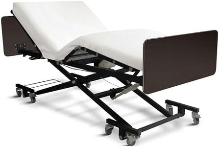 Ultra Low Electric Hospital Bed for Home Use with Memory Foam Mattress, Qbar Rails, Mahogany Boards - 7" - 31" Height Range, 36" Wide, 80-84-88" Adjustable Length, Hand Pendant, 500 lbs Capacity