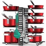 Pots and Pans Organizer for Cabinet with 2 Hooks, Adjustable Pot and Pan Organizer Rack for Cabinet 8 Tiers Durable Steel Construction Pot Rack Space Saving Kitchen Storage