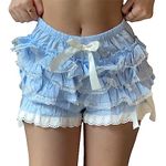 Riveyullocho Women's Multi-Layer Ruffled Frilly Lace Shorts Pants Knickers Panties Burlesque Bloomers Dance Shorts Pettipants Blue