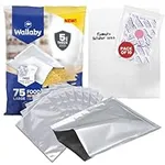 75x Wallaby 1-Gallon Mylar Bag Bundle - (5 Mil - 10" x 14") Mylar Bags, 80x 400cc Oxygen Absorbers, 80x Labels - Heat Sealable, Food Safe, & Reliable Long Term-Food Storage Solutions - Silver