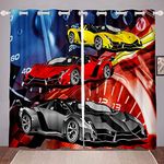 Race Sports Car Window Treatments Extreme Sports Theme Curtain Car Sports Competition Window Drapes for Boys Girls Teens Decor Automobile Style Cool Window Curtain W46*L72