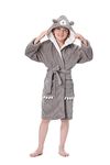 Hooded Herringbone Grey Bear Boys Fleece Comfy Robe, Long and Soft Kids Bathrobe(6-7 Year)