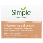 Simple Protect 'N' Glow Brightening Gel Face Cream Facial Moisturiser With Antioxidant Vitamins C & E And Ginger Root For A Radiant Glow 50 ml