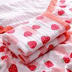 Chickwin Muslins Swaddle Cartoon Printed Blanket for Newborn/Baby, Soft 6 Layers of Cotton Muslins Cloths Bath Towel Toddler Baby Shower Pram Cot Bed Sleeping Throw (110x110cm,Strawberry)