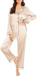 Ekouaer Silk Pajamas for Women Classic Button Down Satin Pajama Sets Long Sleeve Lounge Set Champagne