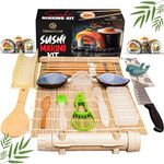 KitchenCrust sushi making kit for beginners 22 in 1 sushi bazooka sushi maker roller bamboo sushi rolling mat Includes avocado slicer, knife, sushi mold, chopsticks, sauce dishes, spreader, user guide