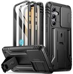 Poetic Revolution Case for Galaxy S24 FE 5G 2024, [Slide Camera Cover], Built-in Screen Protector Work with Fingerprint ID, Full Body Military Grade Rugged Shockproof Cover Case with Kickstand, Black