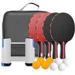 Powcan Ping Pong Set Portable Table Tennis Set Ping-Pong Game Pingpong Racket Set for Table Tennis Training with 4 Table Tennis Bats/Rackets/Paddles, 8 Ping-Pong Balls, 1 Retractable Table Tennis Net