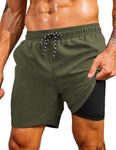 COOFANDY Men's Swimwear Square Leg Swim Trunks Swimsuit 2 in 1 Swimwear Bathing Suit with Pocket Army Green XXL