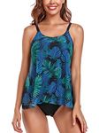 FLYILY Women's Mesh Tankini Swimwear Sets Bikini High Waist 2 Pieces Swimsuit Swimming Costume Plus Size(Greenleaf,M)