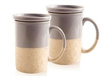 Bodhi House Ceramic Hand Glazed Tea and Coffee Mug with Coaster - 200ml | Set of 2 | Microwave & Dishwasher Safe | for Home Office - Grey