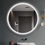 VENETIAN IMAGE 70cm LED Round Premium Bathroom Mirror Wall Mounted Vanity Mirror with Anti-Fog, Dimmable Lights, Brightness Memory, and Adjustable 3-Color Lighting (White, Warm, Natural).