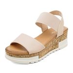 DREAM PAIRS Women's Open Toe Ankle Strap Casual Flatform Platform Sandals,Size 10,REED-2-Nude,Reed-2