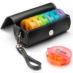 Pill Boxes 7 Day 2 Times A Day, Weekly Travel Pill Organiser with Magnetic PU Leather Case Portable Daily Pill Boxes with Large Compartments, Round Medicine Organiser for Vitamin Fish Oils Supplement