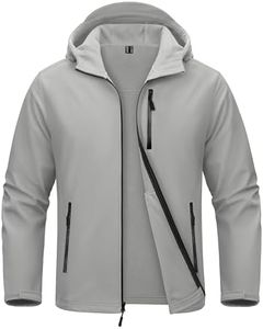 MAGCOMSEN Men's Rain Coat with Hood Softshell Fleece Lined Military Tactical Jacket Waterproof Windbreaker Work Outdoor Light Grey M