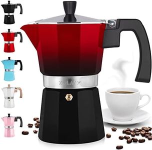 Zulay Kitchen Stovetop Espresso Maker - Moka Pot 3 Espresso Cups - Percolator Coffee Maker for Classic Cuban & Italian Style Espresso - Portable Coffee Maker for Camping & Travel - (Red/Black)