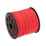 uxcell Suede Cord, 50 Yards 5mm Flat Leather Thread String for Purse Handbag Shoelace DIY Crafts Bracelet Making, Red 1 Roll