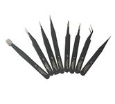 Catchex ESD Safe Powder Coated Anti-static Tweezers for Electronics Repair, Soldering, Crafting and Jewelry - Pack of 8, Black