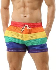 DTODWW Mens Workout Shorts Rainbow Stripe Mesh Shorts 3 Inch Men Running Shorts Breathable with Pockets for Athletic Gym Sport Shorts