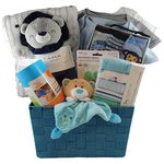 Ornella's Baskets Baby Boy Gift: Tahari Blanket Set, 3 Onesies and more