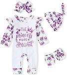 Newborn Baby Girl Romper Infant Letter Print Bodysuit Jumpsuit+Hat+Headband Coming Home Clothes Outfit, Purple, Newborn