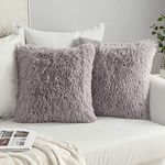 MIULEE Pack of 2 Luxury Faux Fur Throw Pillow Cover Deluxe Decorative Plush Pillow Case Cushion Cover Shell for Sofa Bedroom Car 18 x 18 Inch Grey