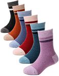 Wool Socks for Kids Toddlers Boys Girls Hiking Winter Warm Thick Thermal Heavy Boot Crew Cozy Cabin Gift Stocking Stuffer Socks 6 Pack(Stripes A,4-7 Y)