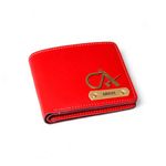 Thebaegift Men's Personalized Wallet I Customized Slim Stylish Leather Purse with Name & Charm I Unique Birthday Anniversary Gift for Men Boy Love Husband Employees Clients - (RED)