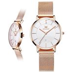 OLEVS Watch Women Minimalist Waterproof White Face Analog Quartz Womens Watch Rose Gold Simple Ultra Thin Watches for Women Mesh Elegant Date Ladies Watch, Montre Pour Femme