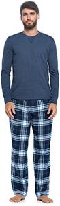 Ashford & Brooks Men’s Long-Sleeve Top Flannel Pants Pajama Sleepwear Set - Black Navy Plaid - Small