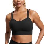 CRZ YOGA Womens Butterluxe Strappy Longline Sports Bra - Molded Cup Double Spaghetti Strap Workout Bra Yoga Crop Tank Top Black Small