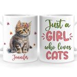 Hyturtle Personalized Gifts Cat Lover - Just A Girl Who Loves Cats Custom Name Ceramic Coffee Mug Cup 11oz - Idea Cute Animal Lover Gifts for Women, Girl Daughter On Birthday, Christmas