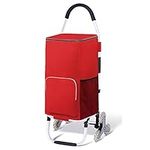 Falytemow Foldable Stair Climber Shopping Cart 3 Wheels 40 inch Handle Height Utility Cart Oxford Trolley Bag for Groceries (Red)