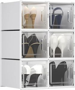 YITAHOME Shoe Storage Box, Set of 6 Shoe Storage Organizers Stackable Shoe Storage Box Rack Clear Drawer-White